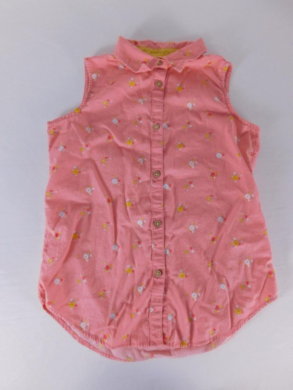 Cat & Jack Blouse Girls 10-12 Pink Floral Sleeveless Button Front Collar